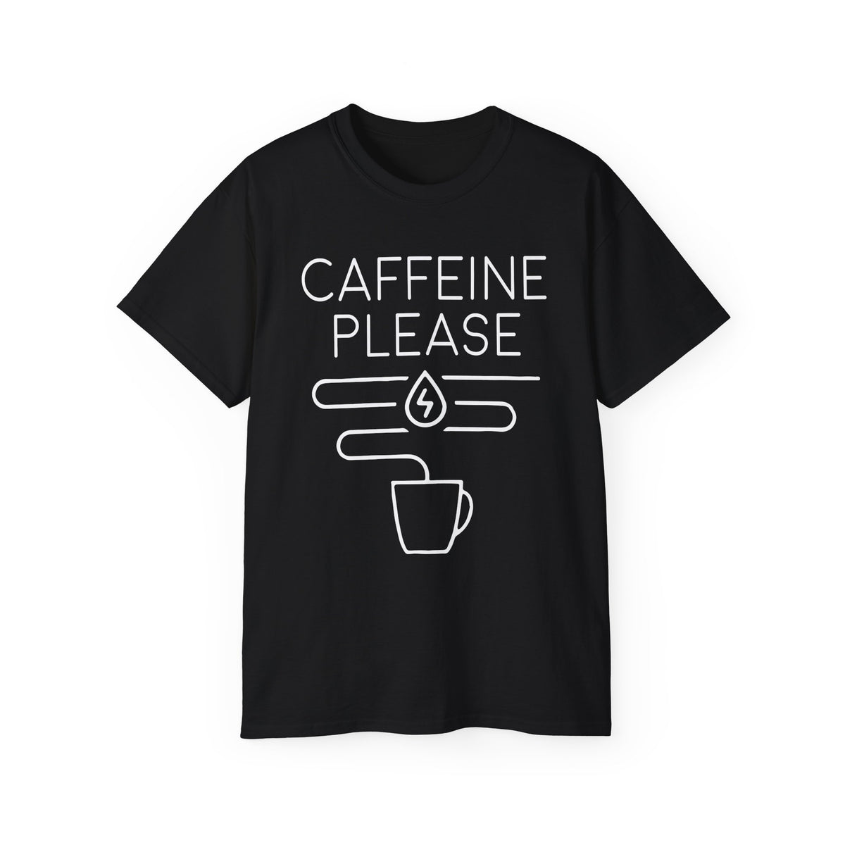 Caffeine Please tee | Coffee Graphic Tee, Minimal Coffee Mug Design