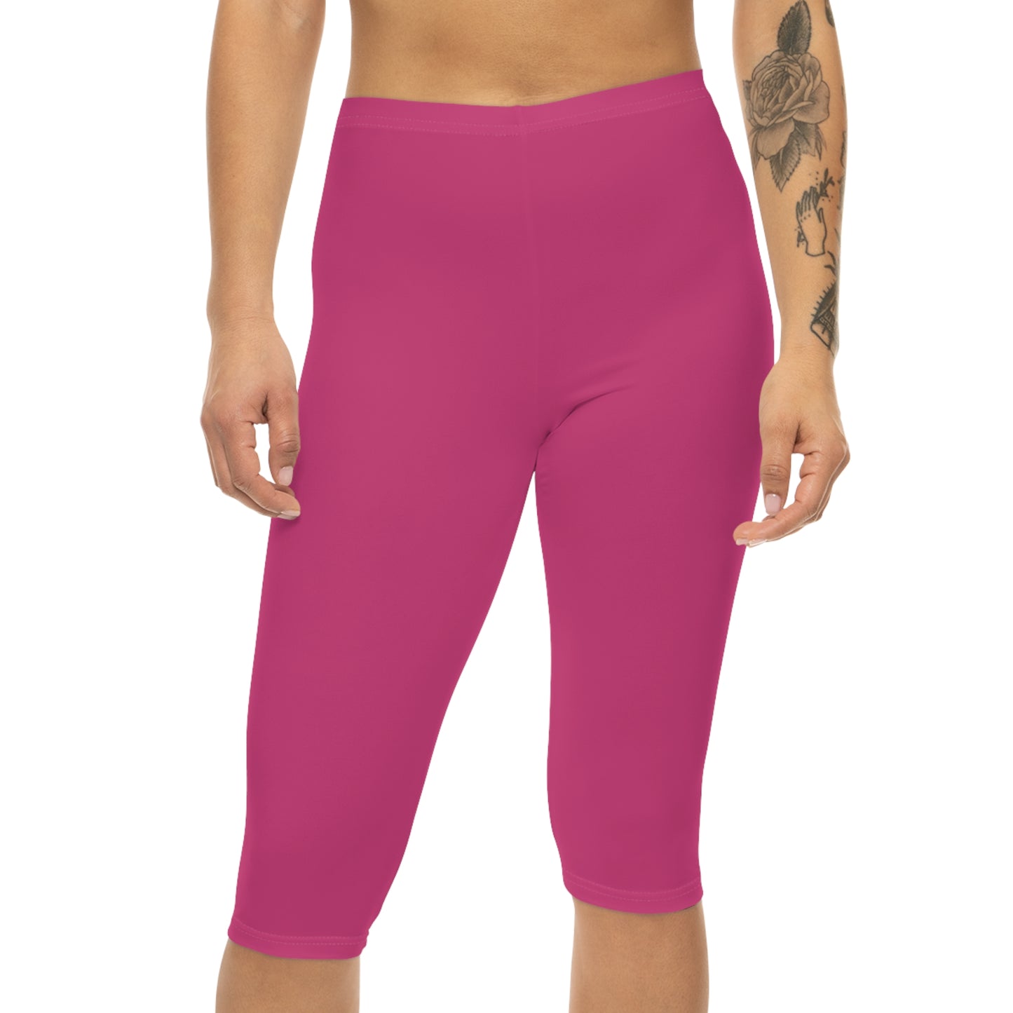 Rose Punch Color Women's Brushed Suede Poly Span Casual Capri Leggings XS-2XL