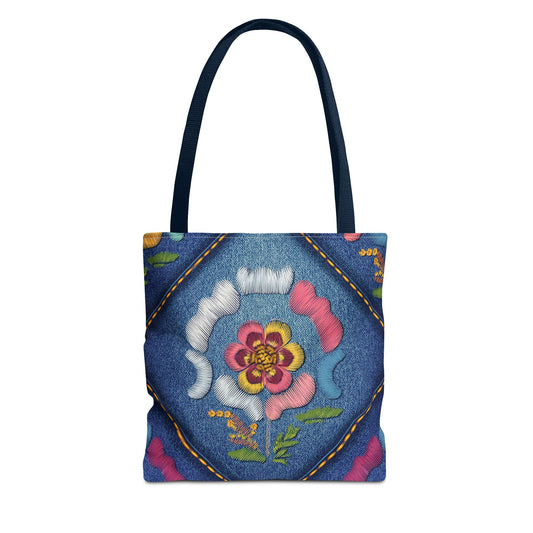 Denim Fabric Imitation Print Unisex Canvas Bag Poly Spun 3 Sizes Tote Bag 162