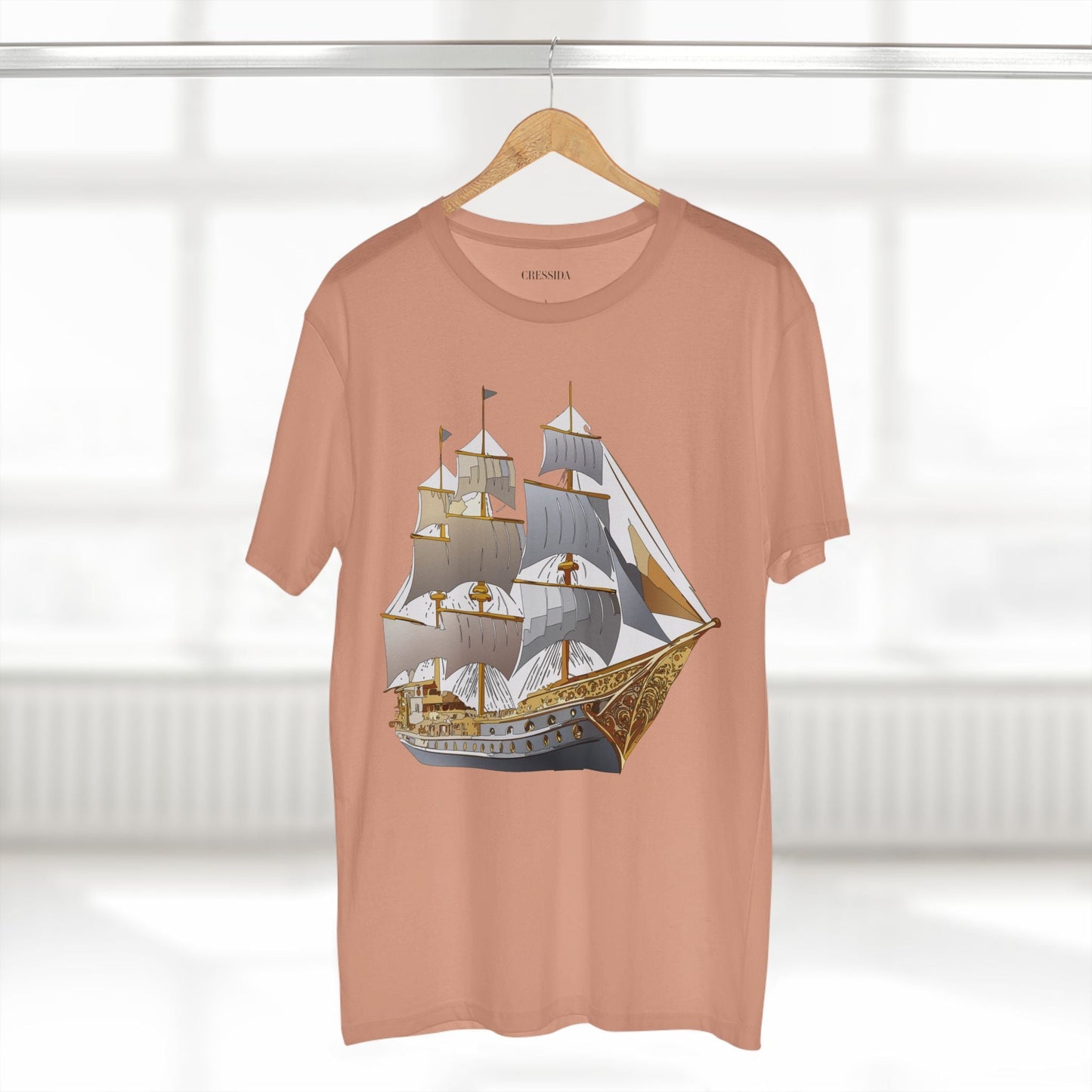 Ship Graphic Unisex 100 Cotton T-Shirt with Gold Frigate Art Design 17