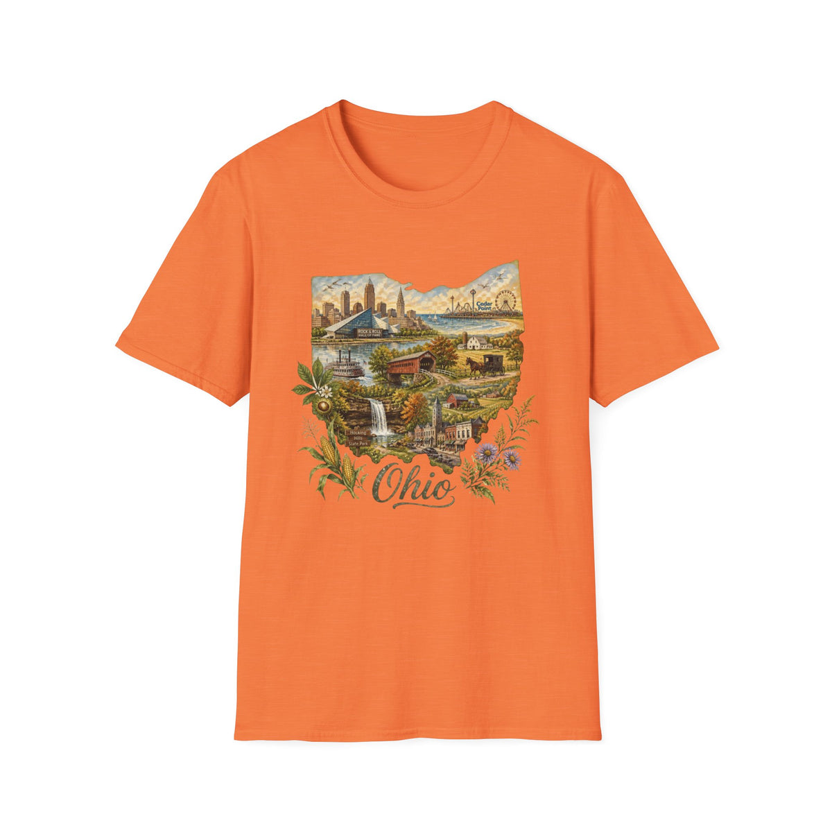 Ohio Vintage Landscape T-Shirt — Retro State Pride Travel Tourist Graphic Design Unisex 100 Cotton Gildan T-Shirt