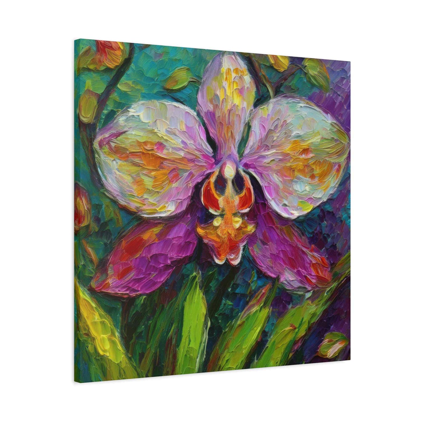Purple Orchid Print Canvas, Floral Oil Paint Print 20x20, 24x24, 30x30, 32x32, 36x36 Art Design Pine-Wood Inner Frame MC-129