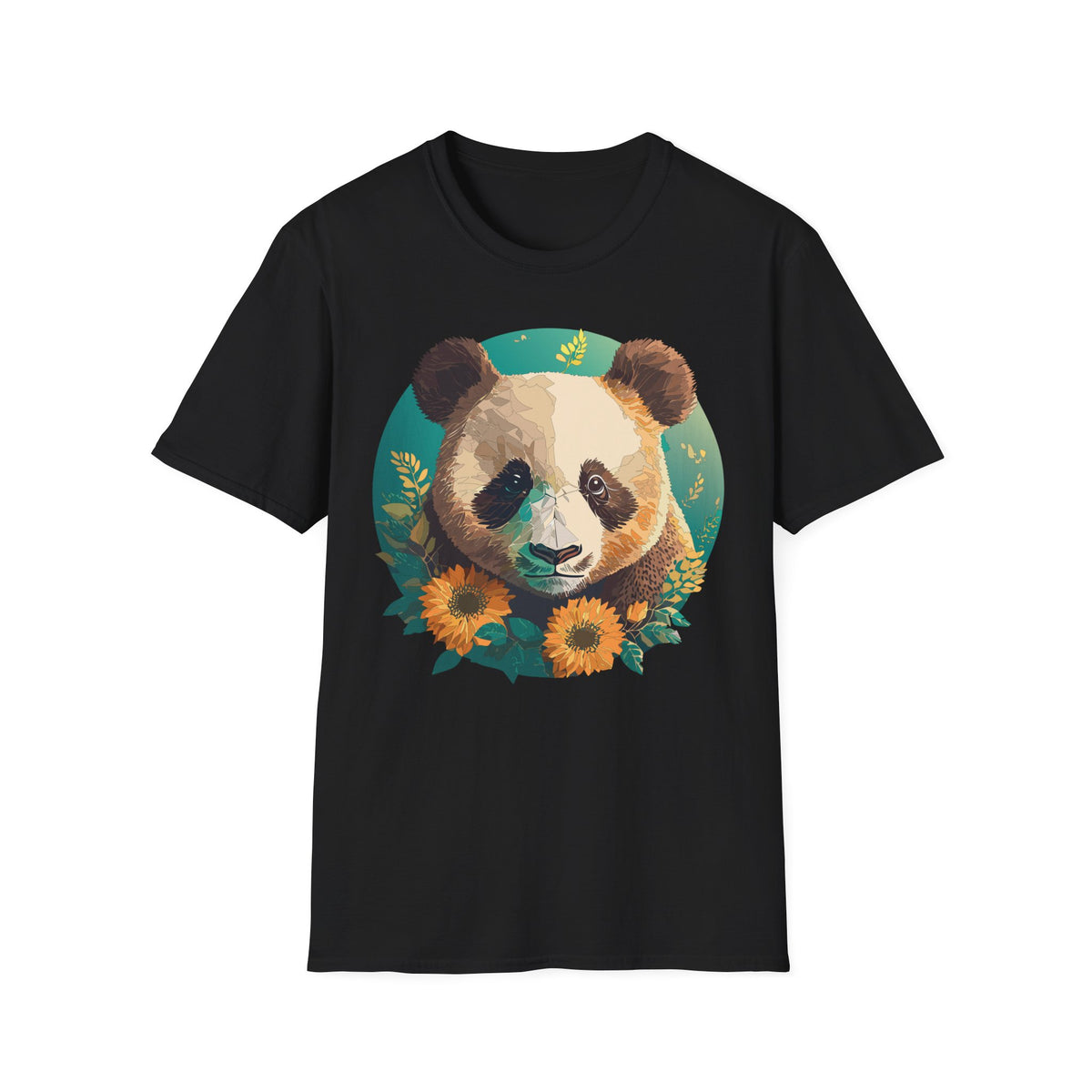 Panda Face with Sunflowers T-Shirt | Cute Floral Bear Graphic