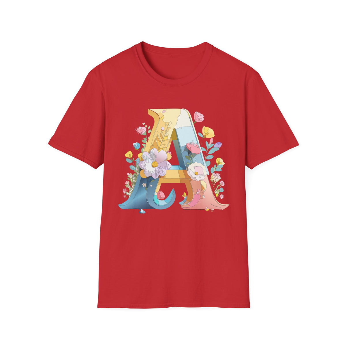 Floral Letter A T-Shirt | Monogram Initial Tee with Flowers