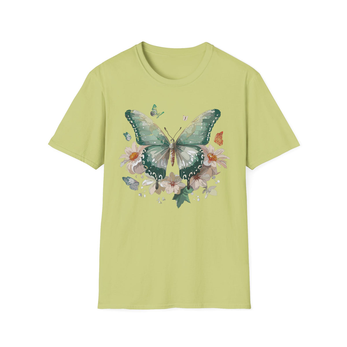 Green Watercolor Butterfly T-Shirt | Floral Monarch Graphic Tee Unisex 100 Cotton Gildan T-Shirt