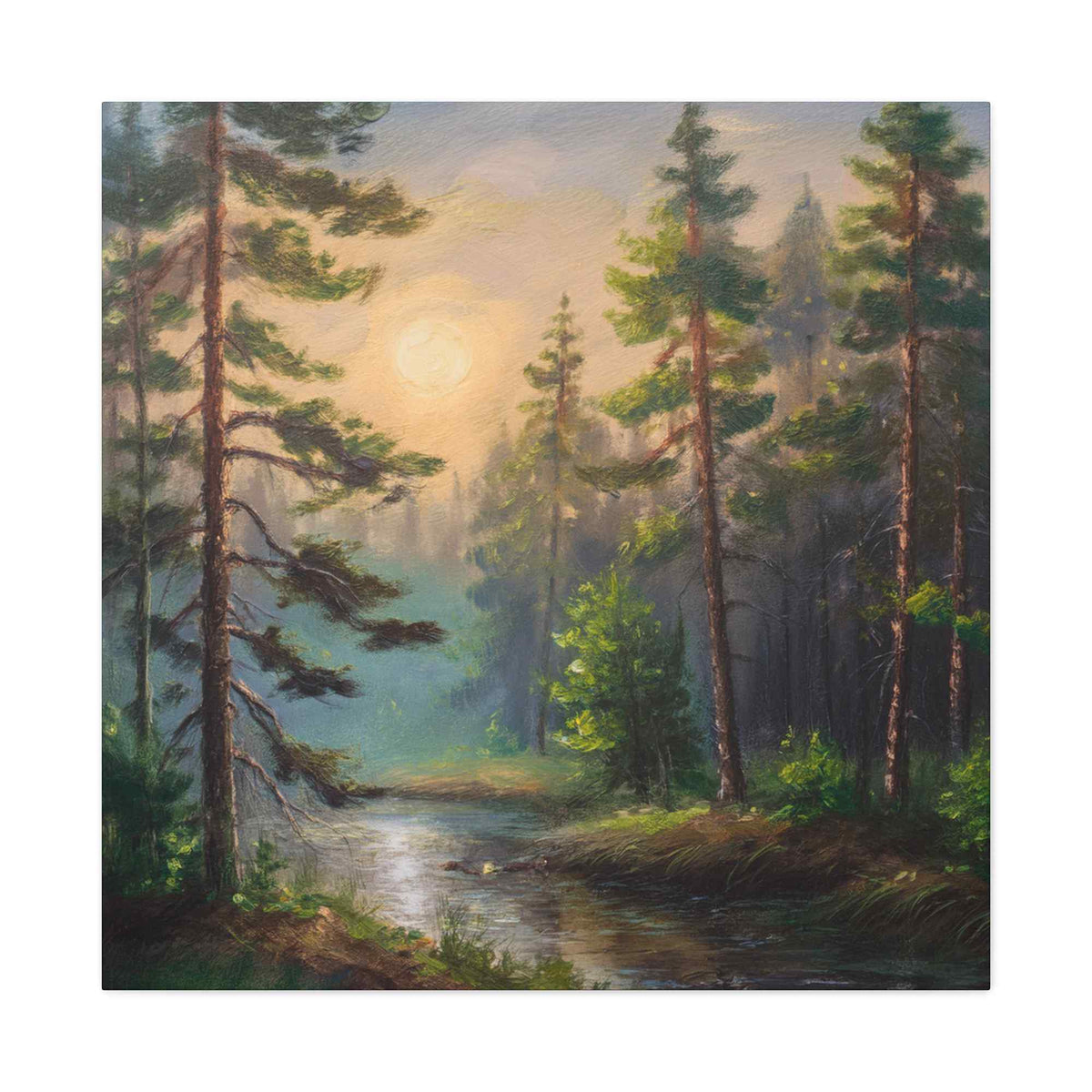 Forest Print Canvas, Trees Oil Paint Print 20x20, 24x24, 30x30, 32x32, 36x36 Art Design Print Pine-Wood Inner Frame MC-74