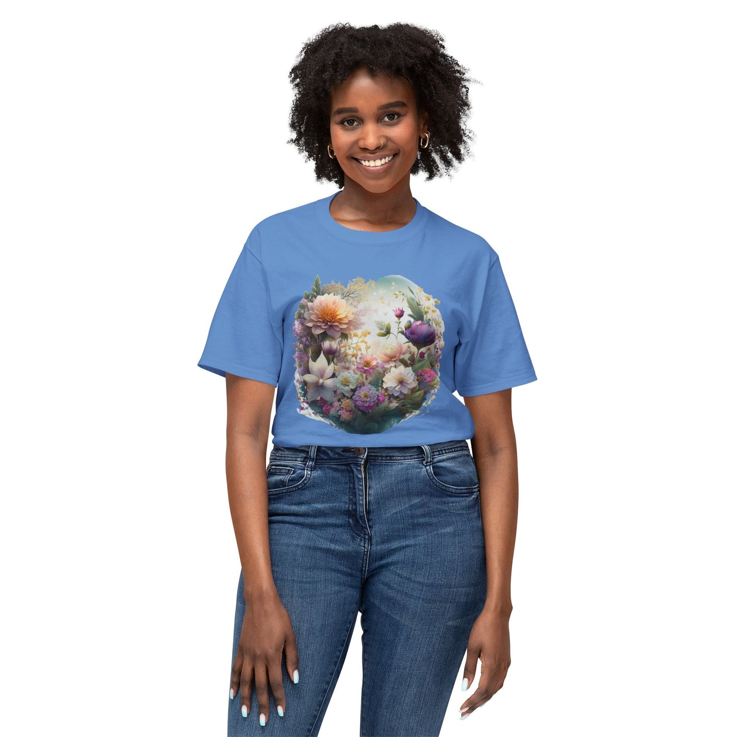 Unisex Floral Art T Shirt With Vintage Flower Print On 100 Percent HD Cotton Tee Made In USA