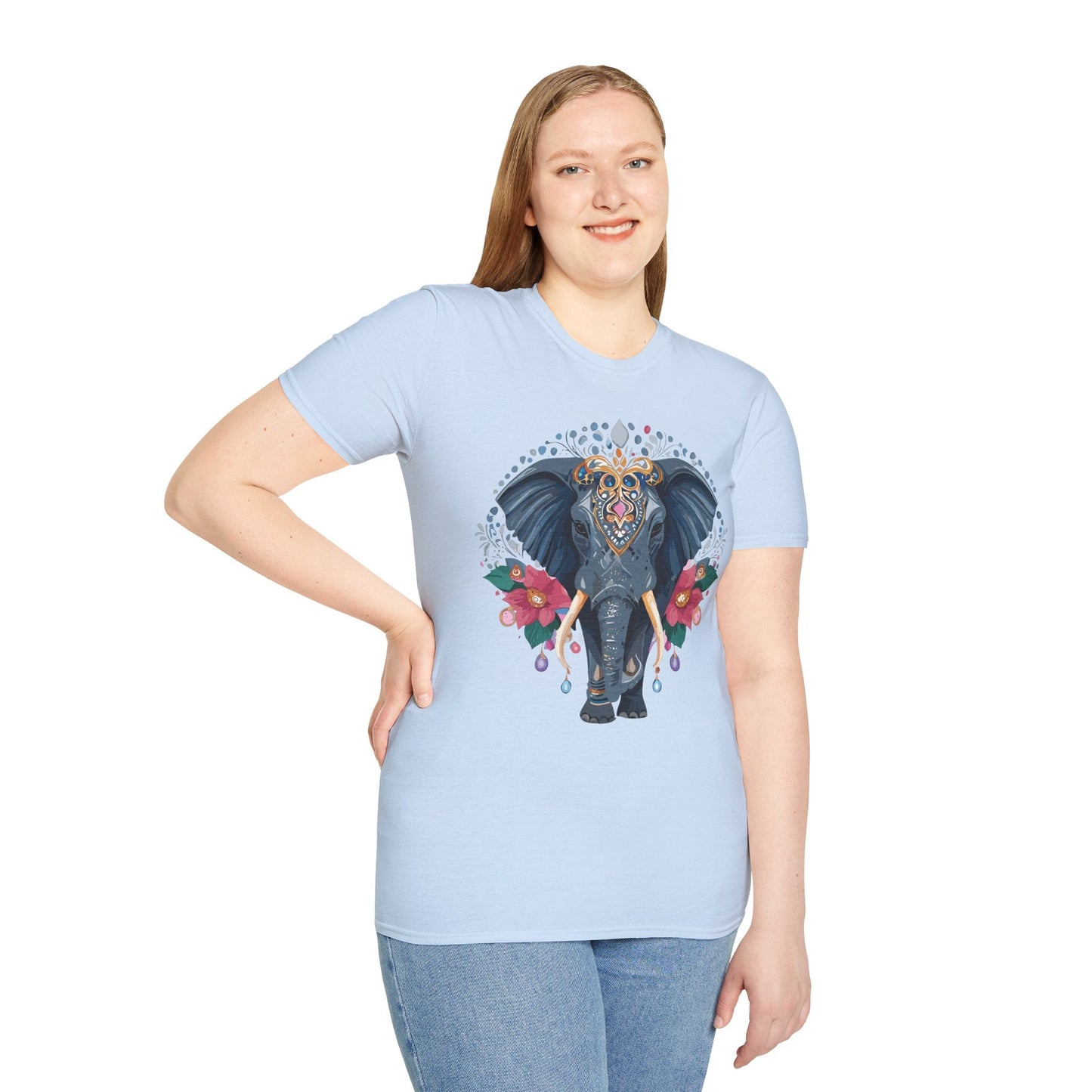 Elephant Graphic T Shirt Unisex Cotton Tee Softstyle Gildan 64000 Elephant Design