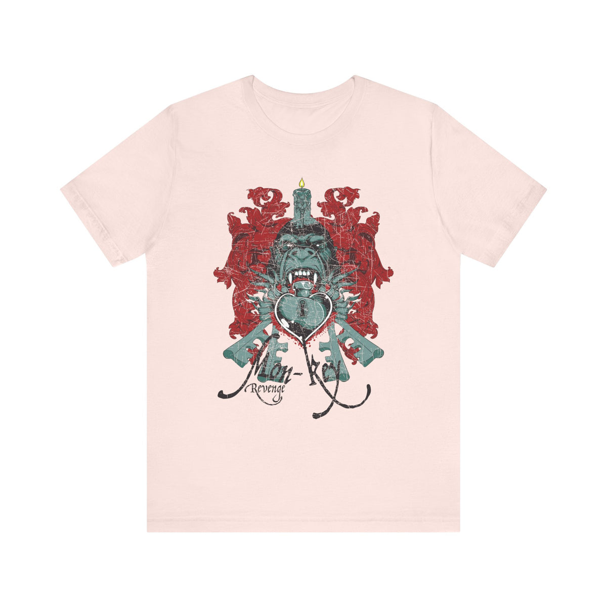 Gorilla Crest with Sword and Heart T-Shirt Heraldic Gothic Design Rock Band T-Shirt