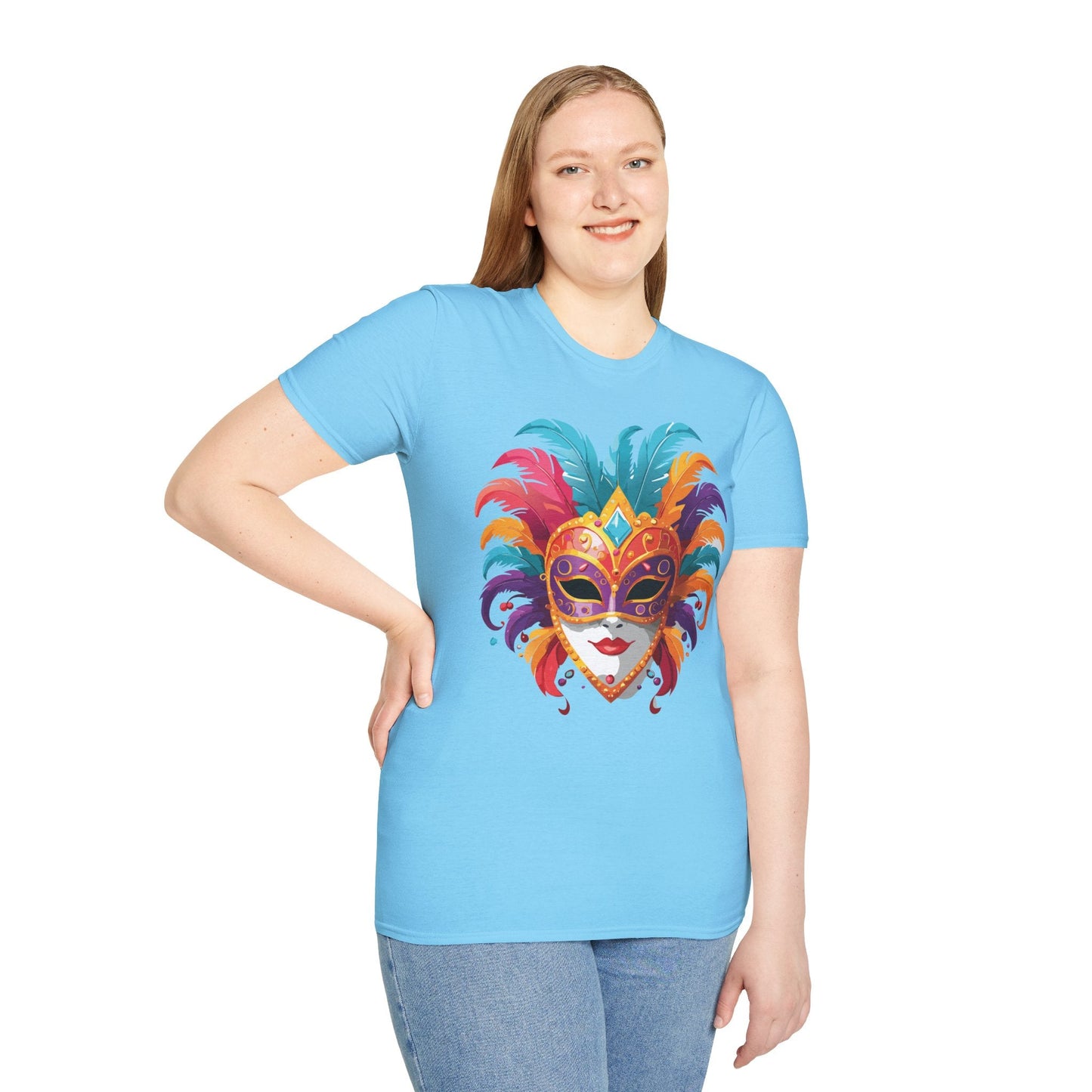 Unisex Gildan Softstyle Mask Tee Shirt With Art Design Casual Everyday Wear Masquerade Tee
