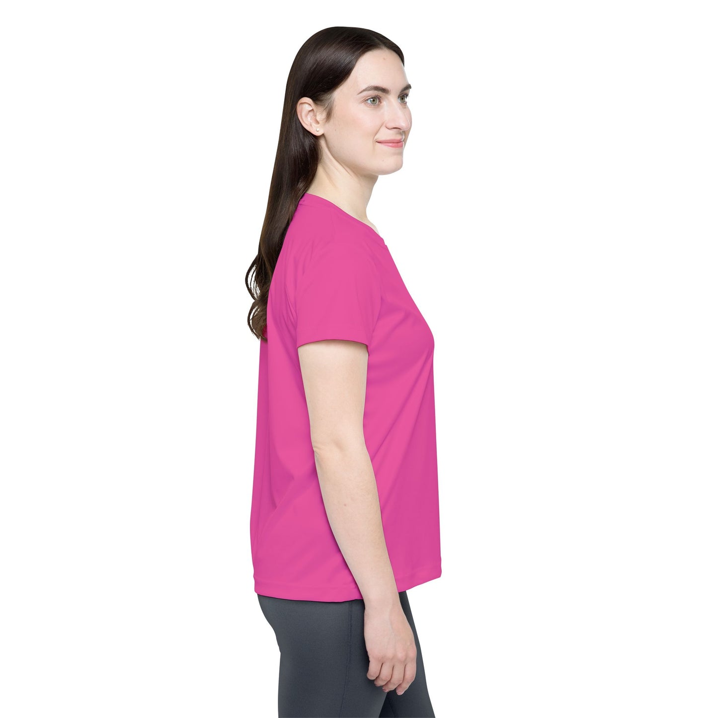 Deep Pink Women's Sports Jersey Short Sleeves 100% Poly Solid Pink Color Print Athletic Tee
