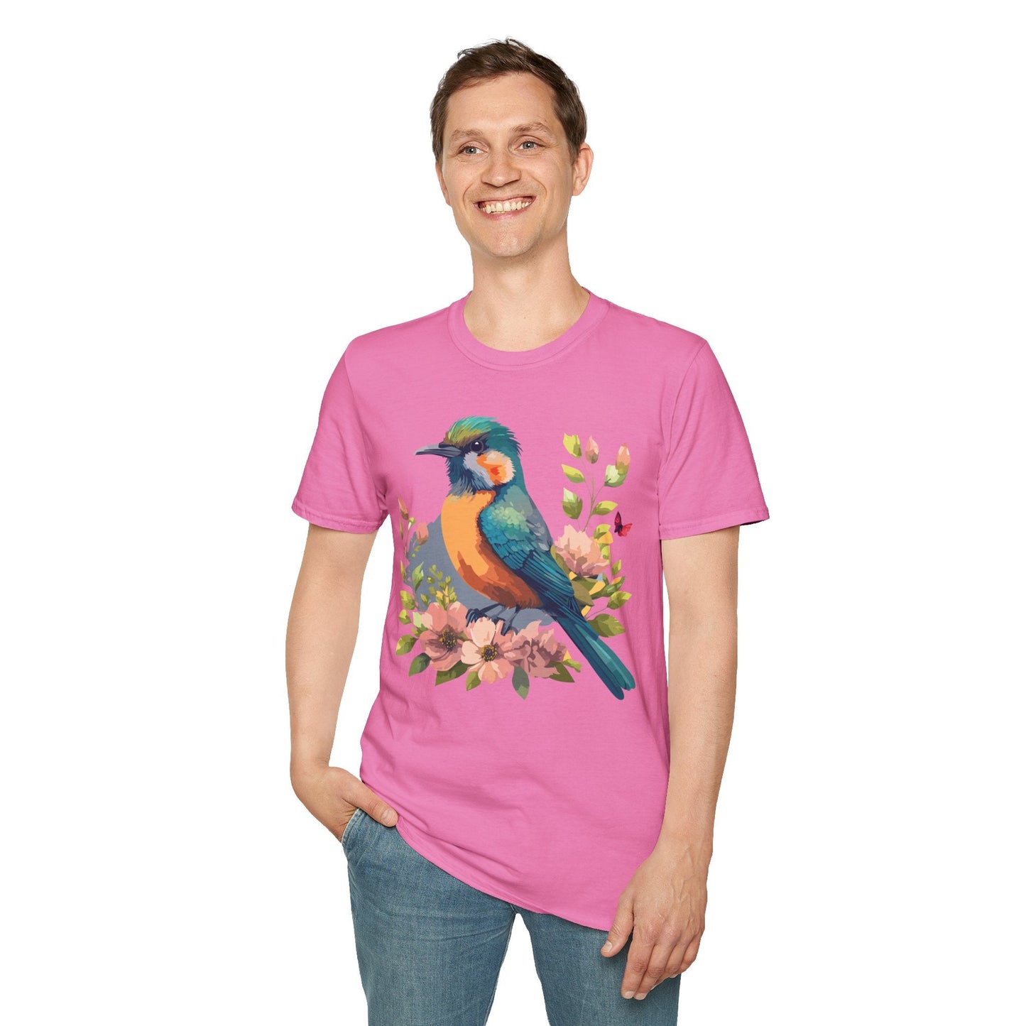 Floral Bird T Shirt Unisex Softstyle Tee 100 Percent Ring Spun Cotton Animal Print