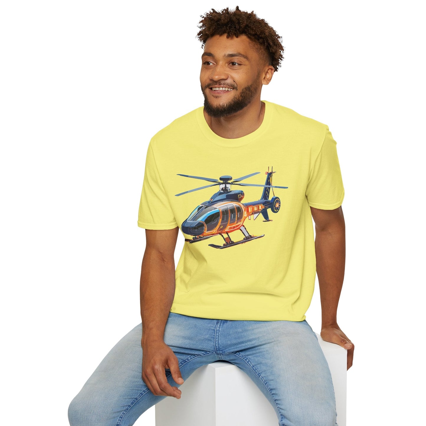 Unisex Helicopter Graphic T Shirt Softstyle 64000 Short Sleeve Chopper Tee For Everyday Comfort