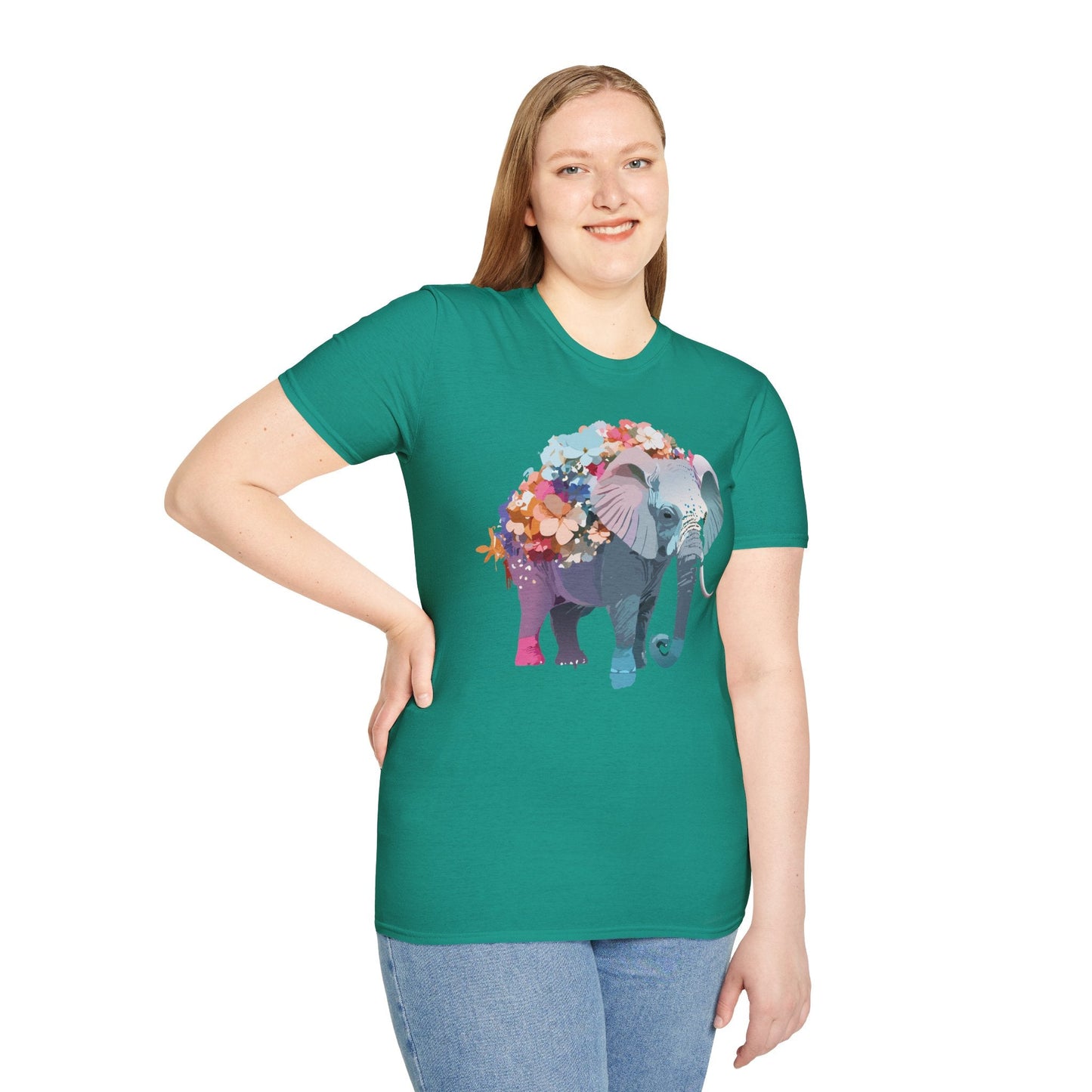 Elephant T Shirt Unisex Softstyle Tee 100 Percent Ring Spun Cotton Animal Design