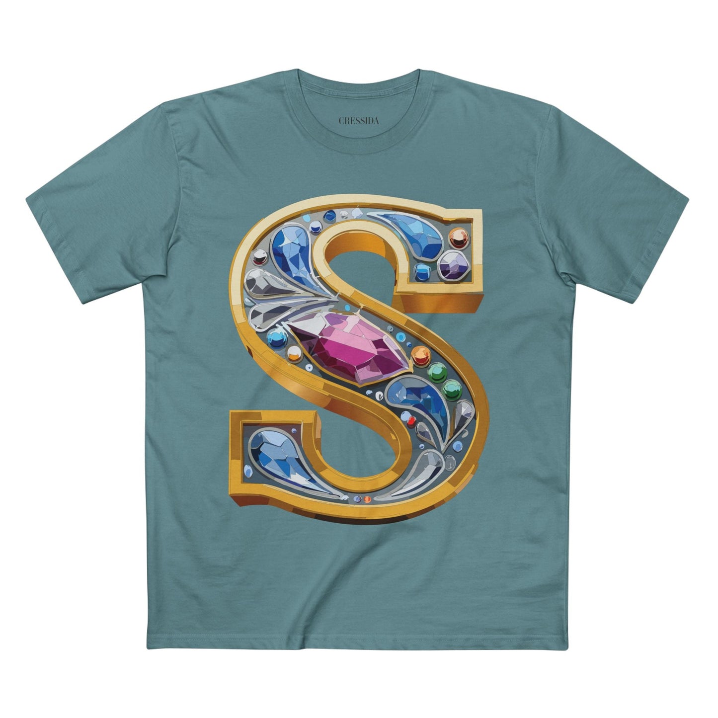 Letter S Graphic Design Tee Unisex 100 Cotton With Antique Gold Letters Artwork T-Shirt
