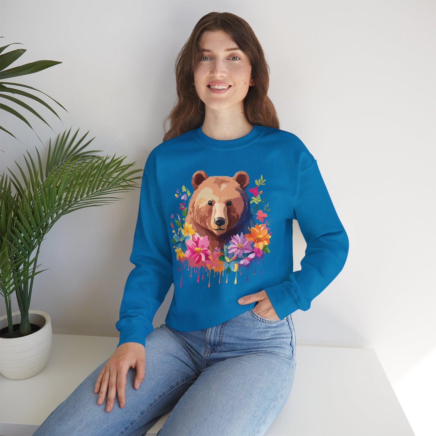 Unisex Floral Bear Sweatshirt With Art Design Animals Sweatshirt