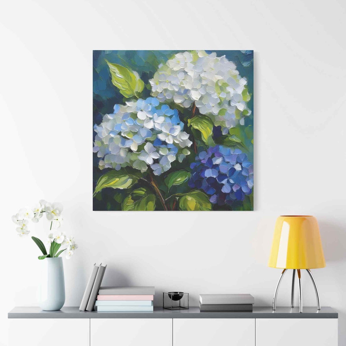 Hydrangeas Print Canvas, Flowers Oil Paint Print 20x20, 24x24, 30x30, 32x32, 36x36, Floral Art Design Print Non-Frame MC-30
