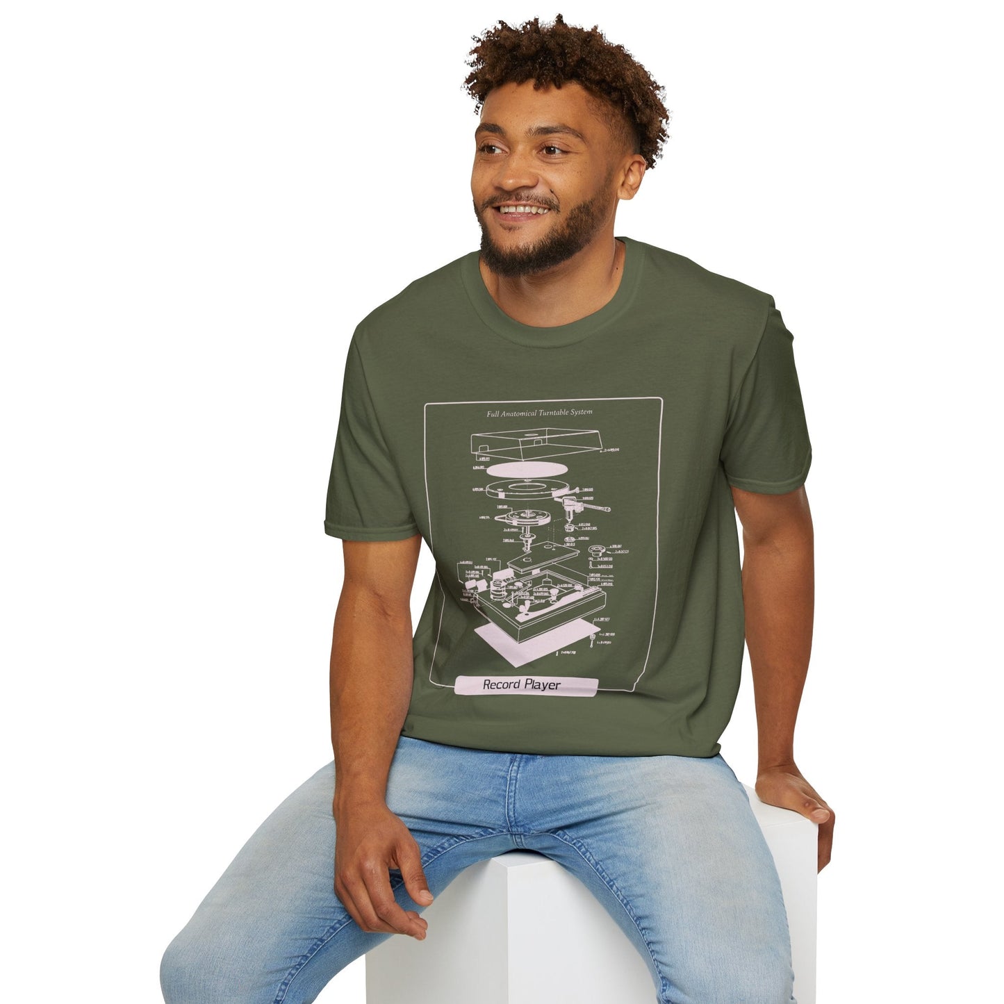 Record Player Blueprint T-Shirt Unisex Cotton Retro Vinyl Turntable Diagram Tee