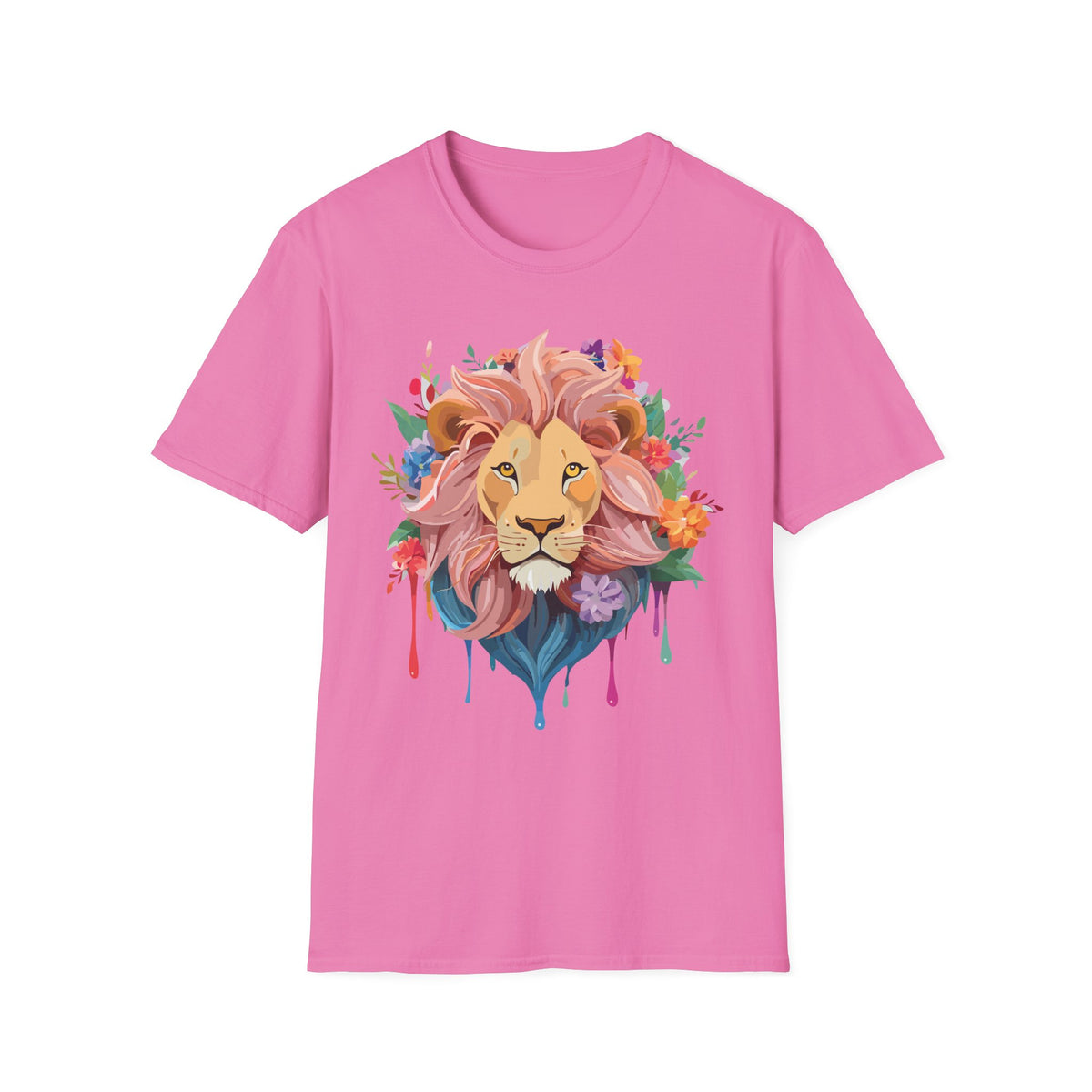 Floral Watercolor Lion T-Shirt | Colorful Mane Illustration