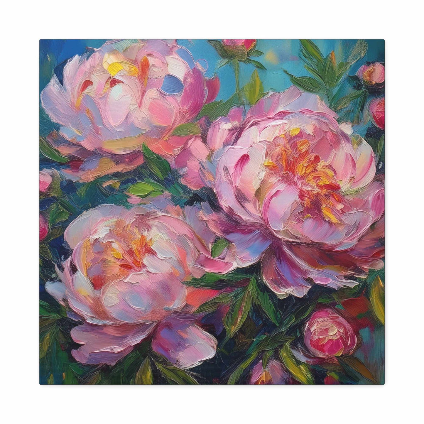 Pink Peonies Print Canvas, Floral Oil Paint Print 20x20, 24x24, 30x30, 32x32, 36x36 Art Design Pine-Wood Inner Frame MC-116