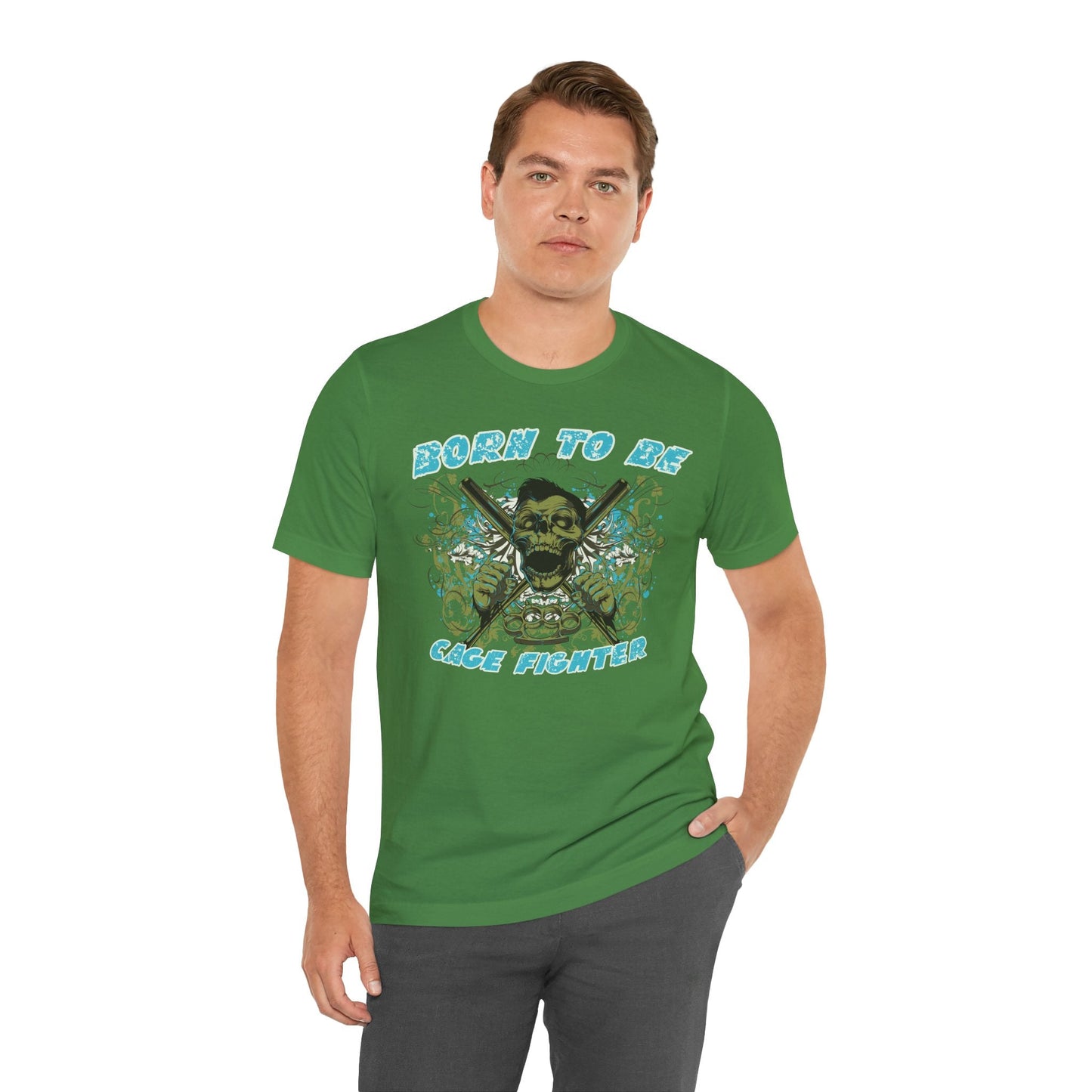 Born To Be Cage Fighter Tee Skull Crossed Knives Graphic T-Shirt