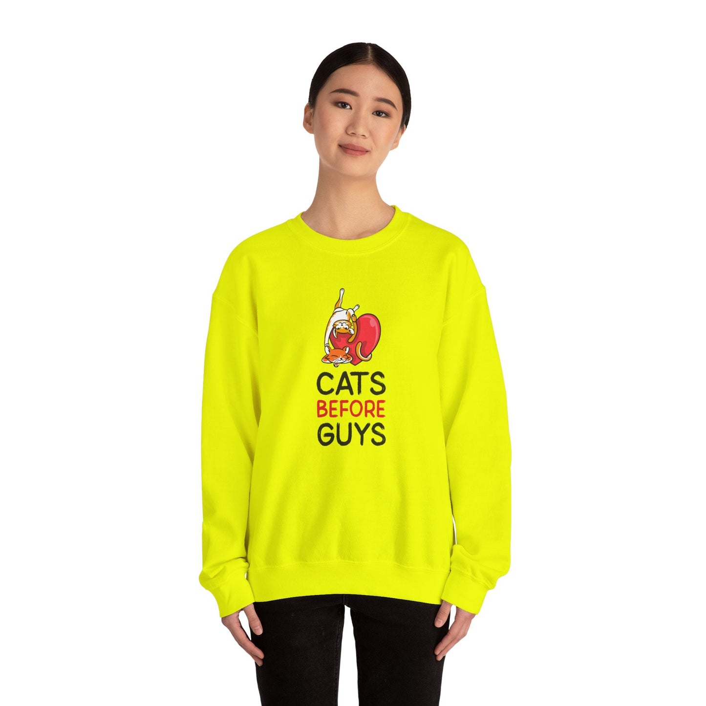 Cat Heart Sweatshirt Unisex Valentines Day 50 50 Cotton Poly Heavy Blend Crewneck Sweatshirt