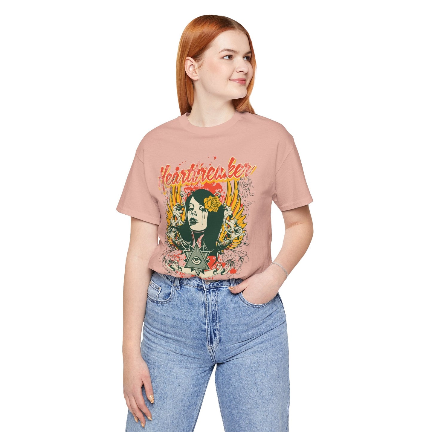 Heartbreaker Illustration Tee Retro Femme Portrait Floral Skull Graphic T-Shirt