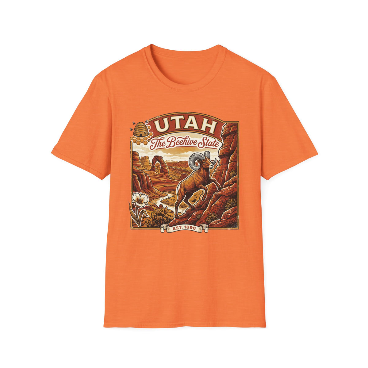 Utah State Retro Bighorn Sheep T-Shirt Travel Tourist Graphic Design Unisex 100 Cotton Gildan T-Shirt