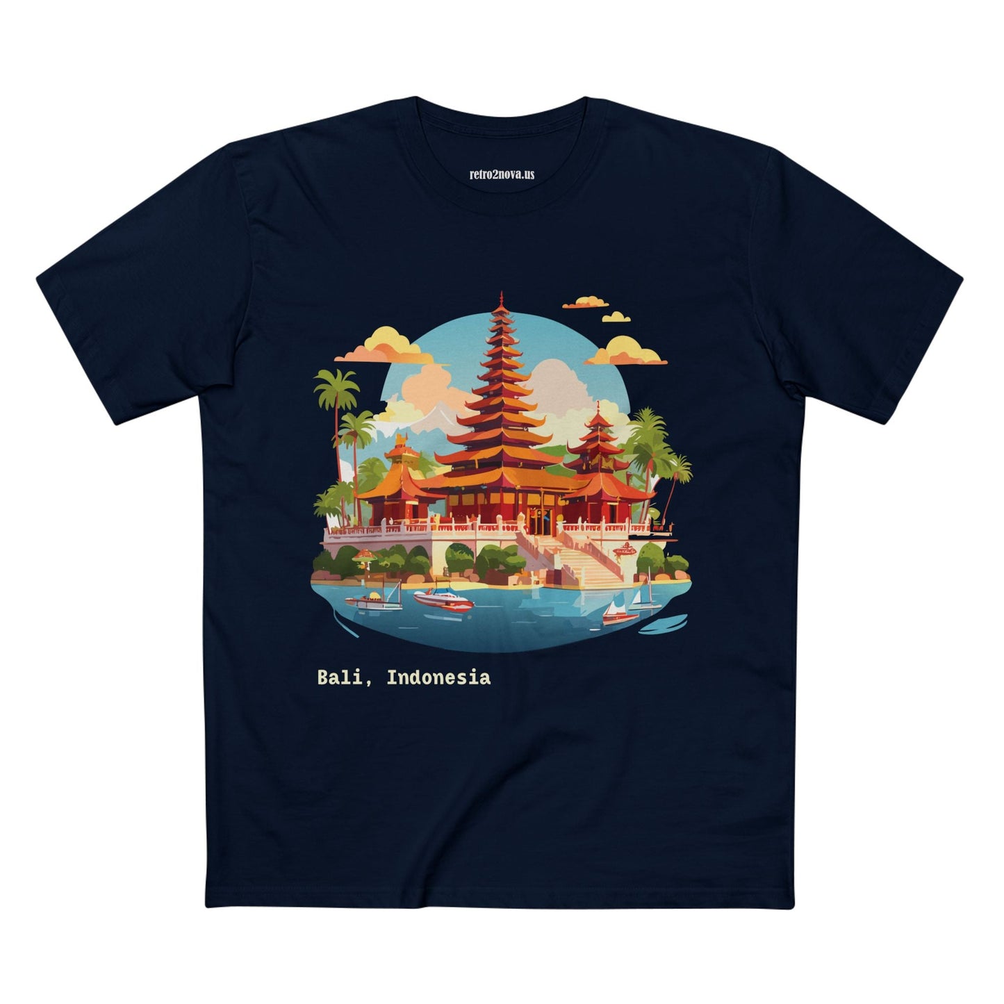 Unisex Premium Cotton Staple Tee Shirt With Original Bali Travel Art Design TT24 From Retro2Nova