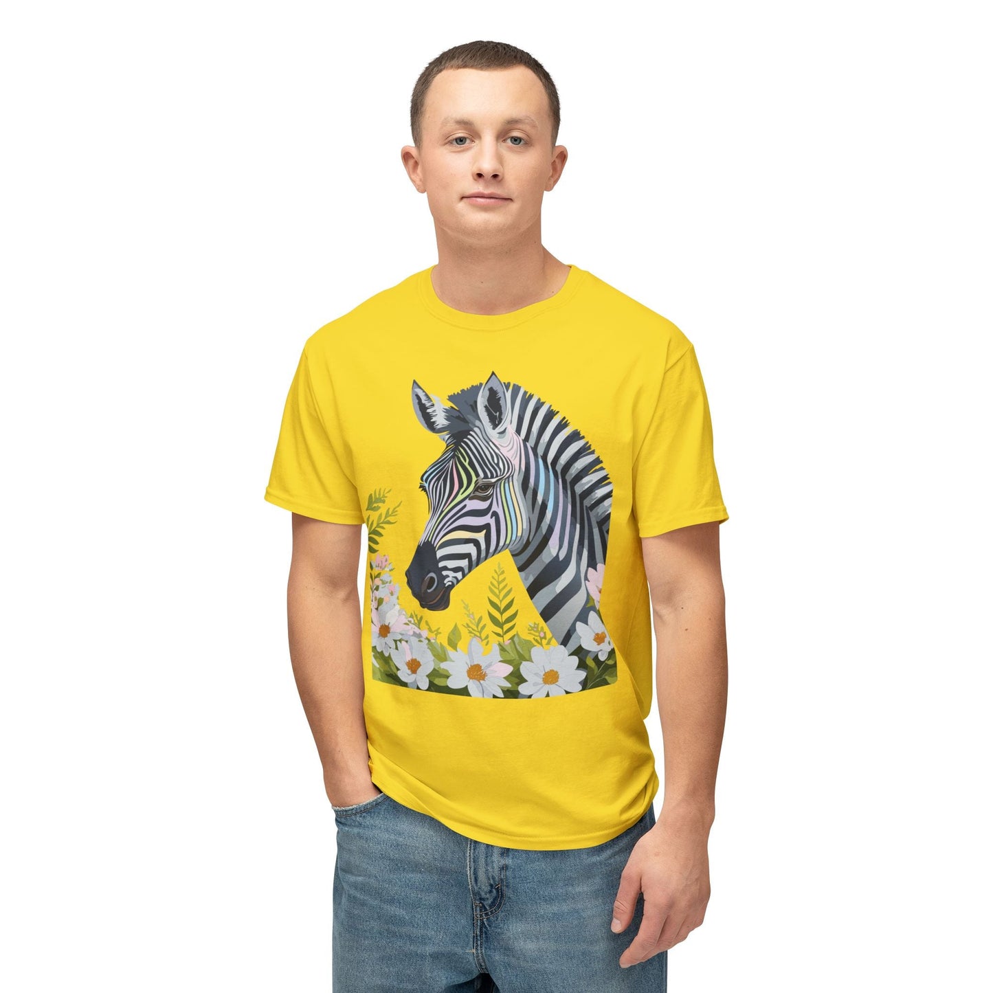 Unisex Zebra Art Design T Shirt With Floral Print HD Cotton Premium USA Made Jersey