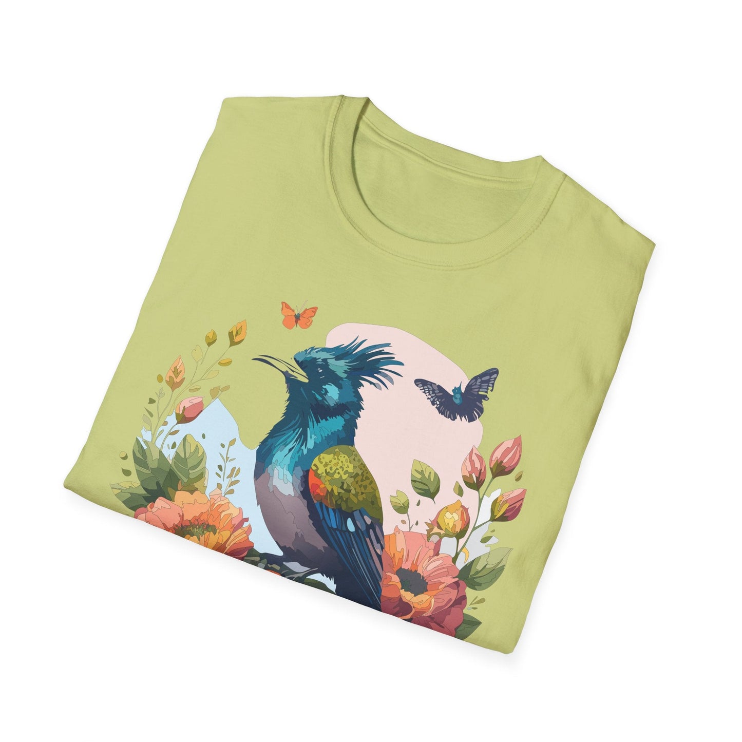Floral Bird T Shirt Unisex Tee 100 Percent Ring Spun Cotton Softstyle Gildan 64000 Comfort Fit
