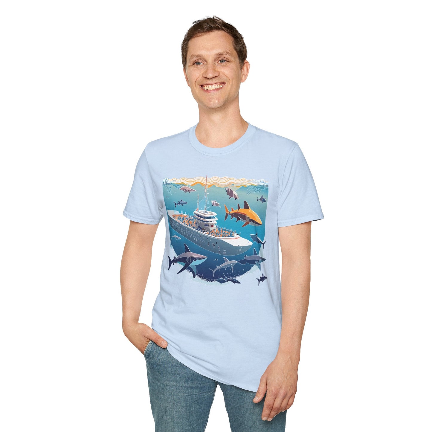 Ocean Tee Shirt Unisex Softstyle Short Sleeve With Ocean Art Design 100 Percent Ring Spun Cotton