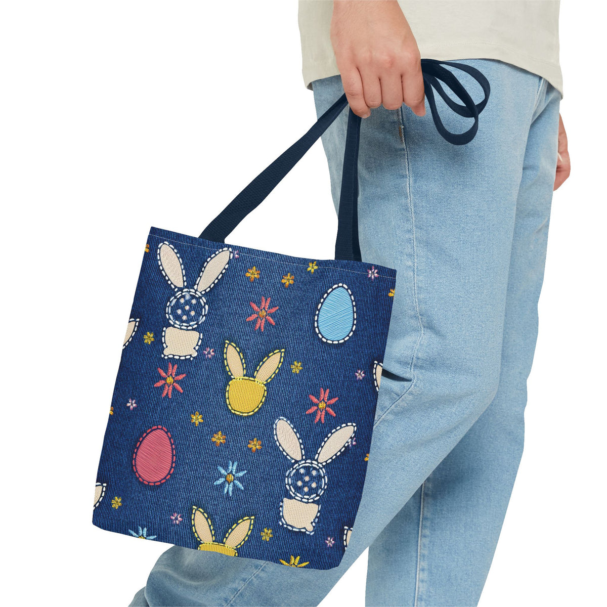 Easter Graphic Design Denim Fabric Imitation Print Unisex Canvas Bag Poly Spun 3 Sizes Tote Bag 204-5
