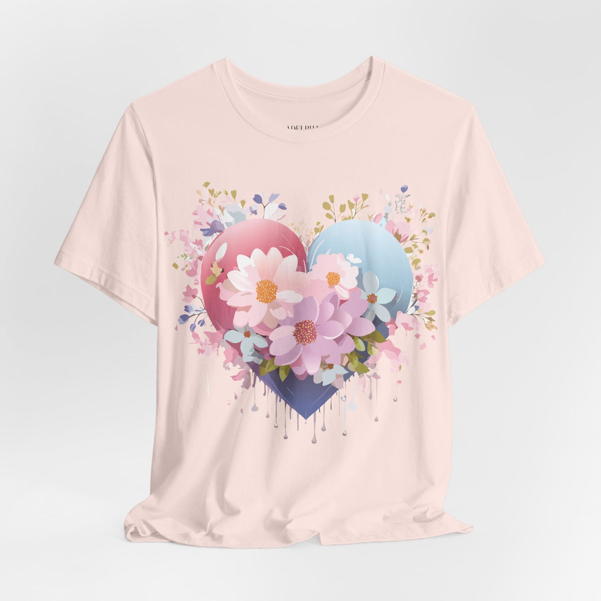 Valentine's Day Graphic Unisex Cotton Bella+Canvas Tee with Floral Art Design d130