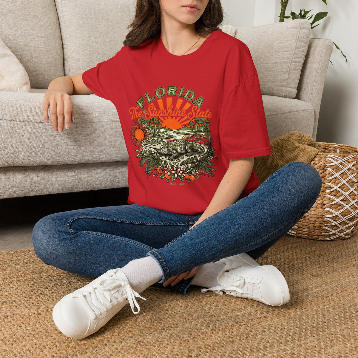 Florida Vintage Alligator T-Shirt — The Sunshine State Travel Tourist Graphic Design Unisex 100 Cotton Gildan T-Shirt