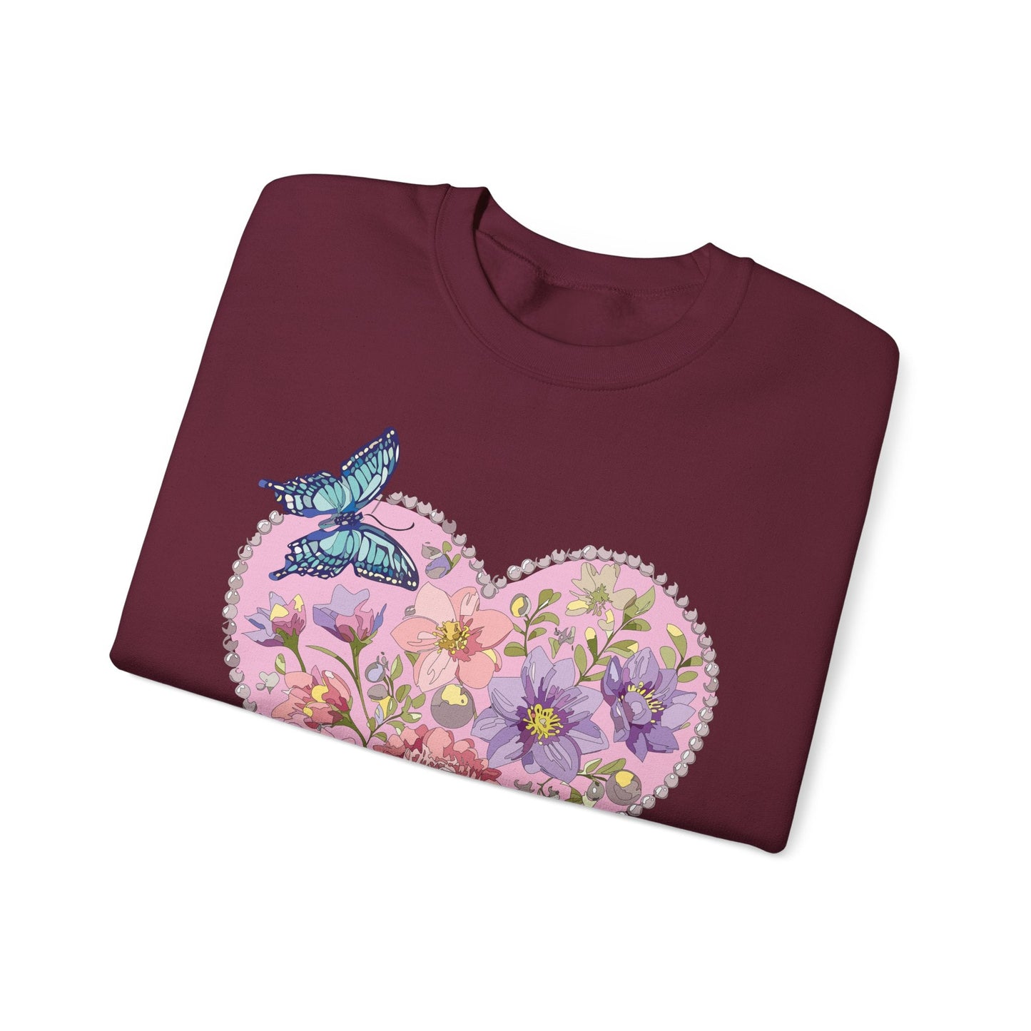Floral Heart Sweatshirt Valentines Day Unisex Crewneck Cozy Comfort For Cold Weather