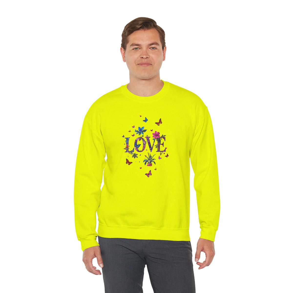 Unisex Floral Love Sweatshirt, Love Floral Sweatshirt, Floral Butterfly Sweatshirt, 50/50 Cotton-Poly Valentine's Day Sweatshirt 03