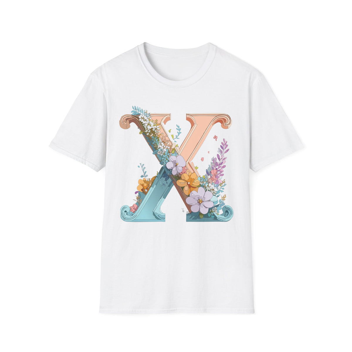 Floral Letter X T-Shirt | Monogram Initial Tee, Botanical Alphabet Shirt