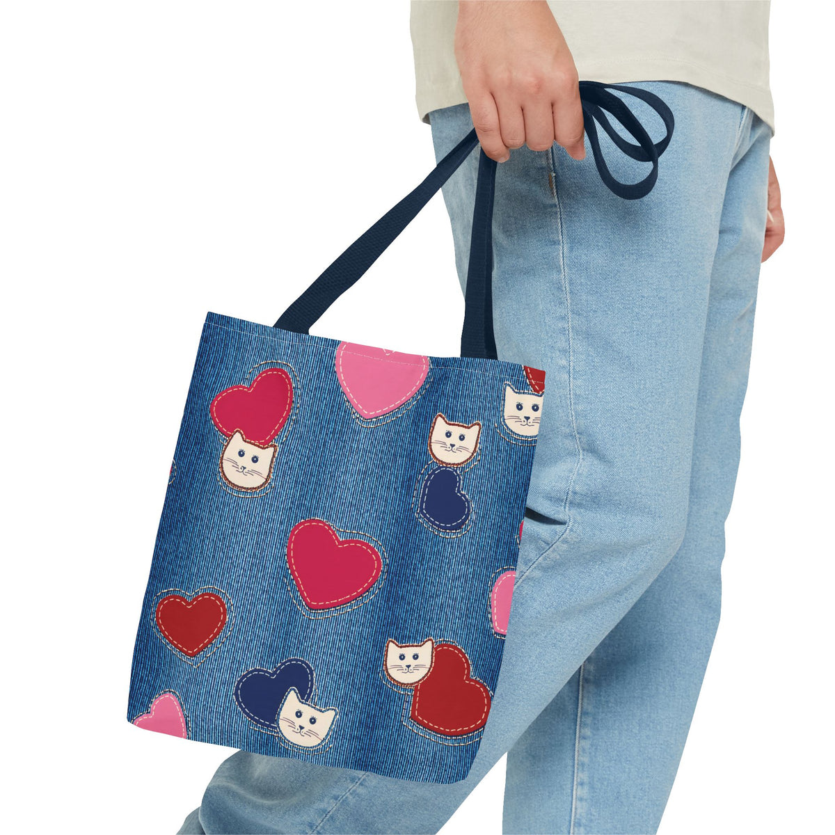Love Day Graphic Design Denim Fabric Imitation Print Unisex Canvas Bag POLY 3 Sizes Tote Bag 201-17