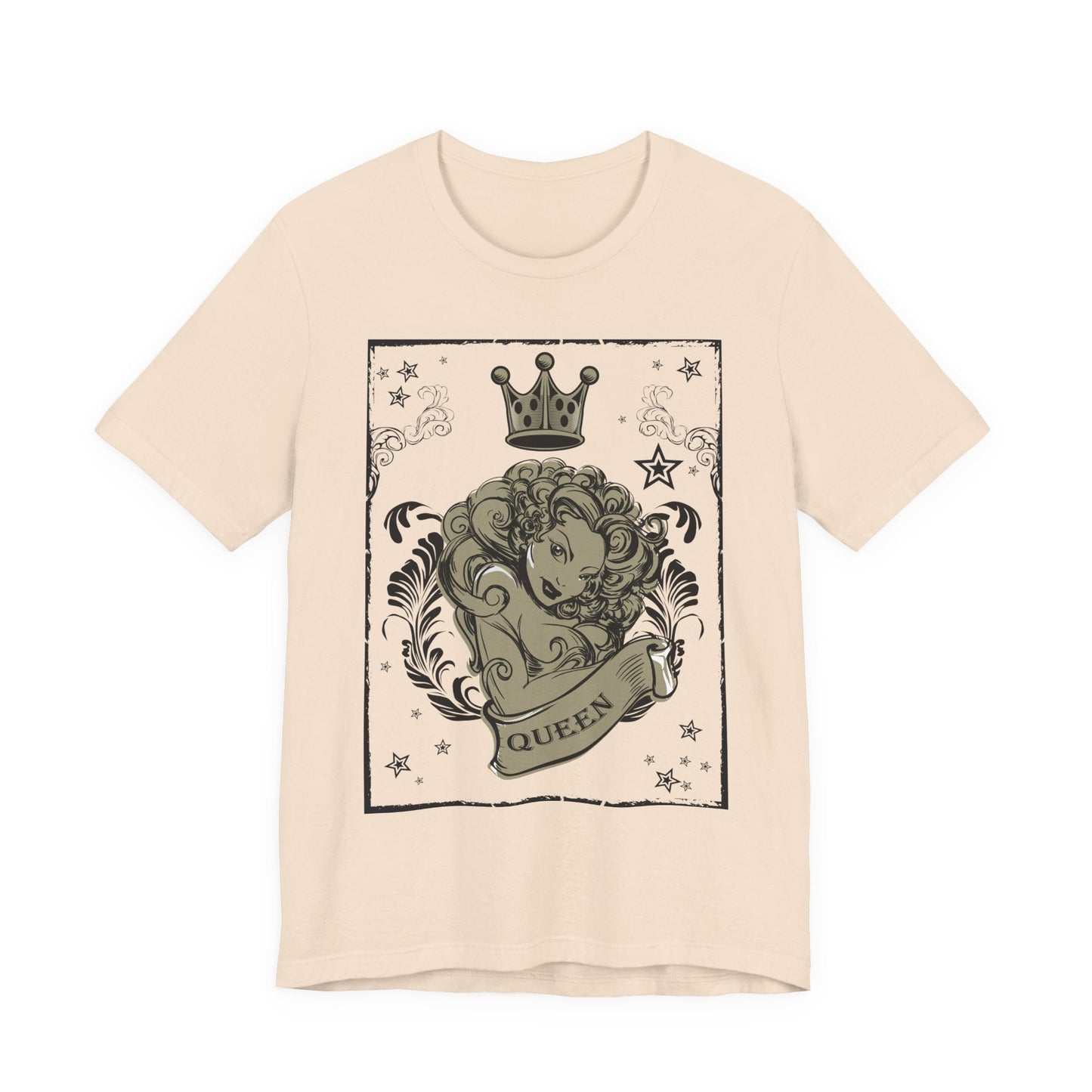 Crown Face Portrait Graphic Tee Vintage Floral Illustration Rock Band T-Shirt