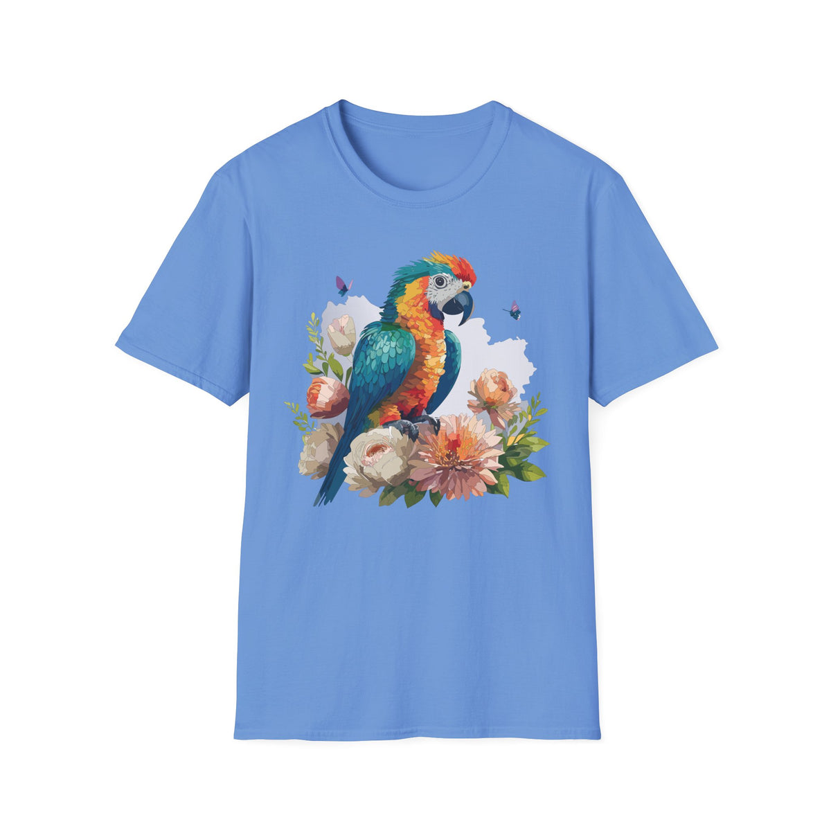 Colorful Parrot Illustration T-Shirt | Tropical Bird Floral Art