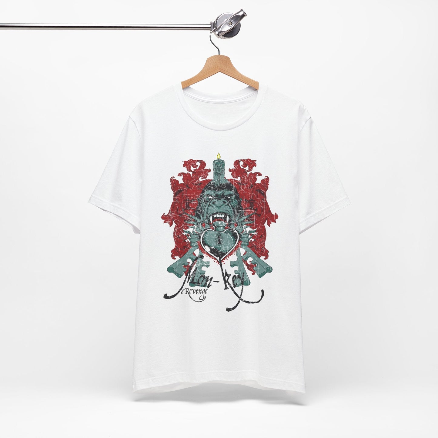 Gorilla Crest with Sword and Heart T-Shirt Heraldic Gothic Design Rock Band T-Shirt