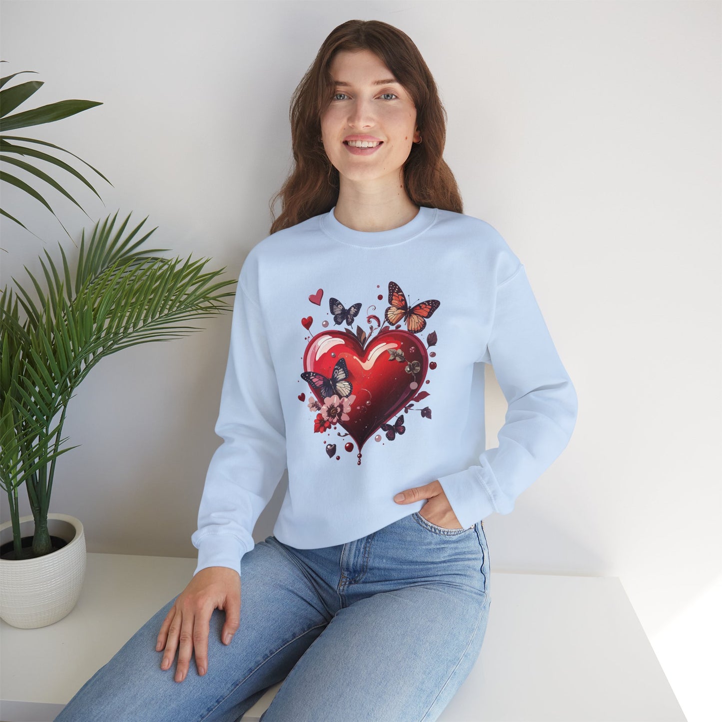 Big Red Heart Sweatshirt, Floral Red Heart Sweatshirt, Floral Love Sweatshirt, Valentine's Day Sweatshirt, Heart Floral Sweatshirt 105