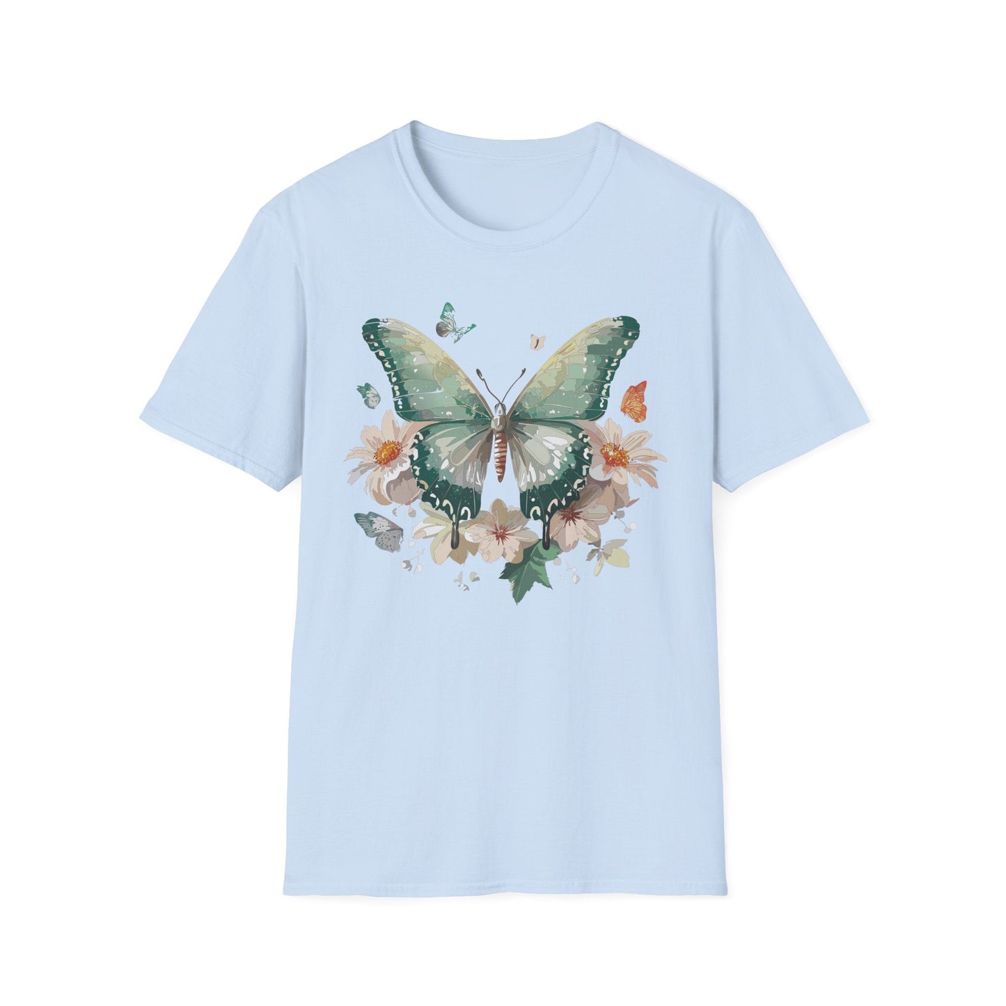 Butterfly T Shirt Unisex Softstyle Tee 100 Percent Ring Spun Cotton Monarch Design Premium Comfort