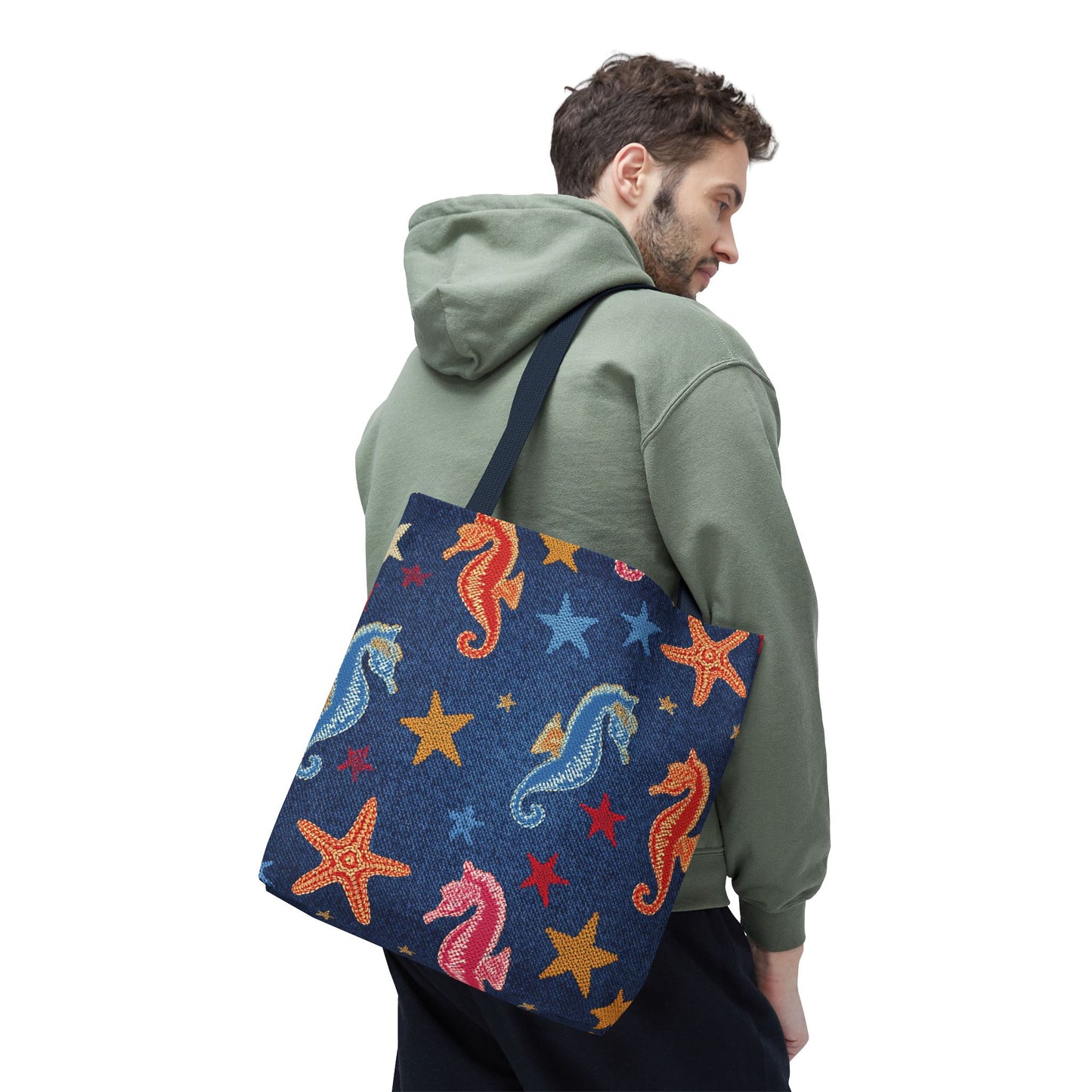 Denim Fabric Imitation Print Unisex Canvas Bag Poly Spun 3 Sizes Tote Bag 182-19