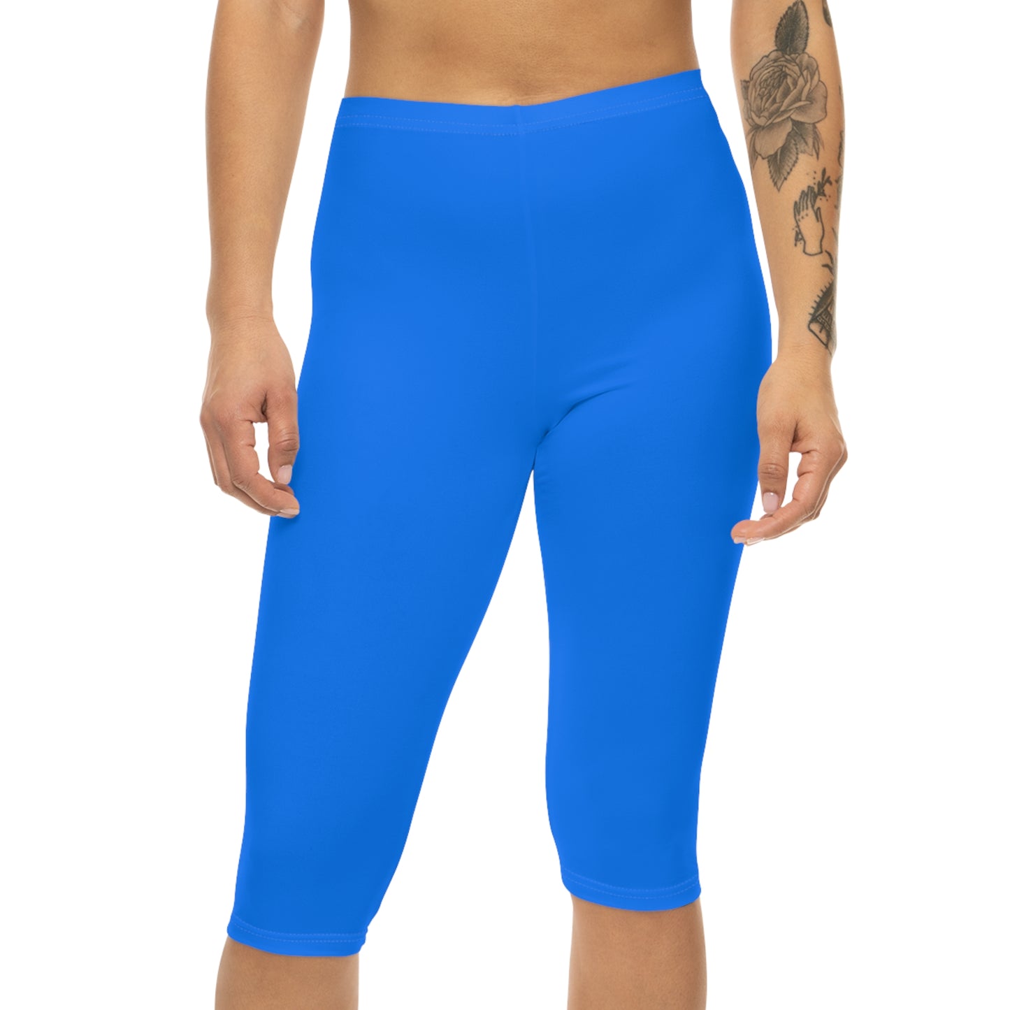 Azure Blue Color Women's Brushed Suede Poly Span Casual Capri Leggings XS-2XL