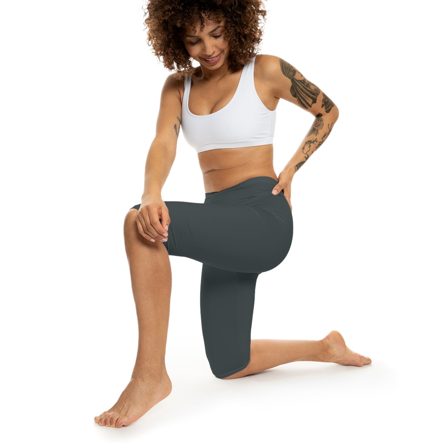 Iron Grey Color Women's Brushed Suede Poly Span Casual Capri Leggings XS-2XL
