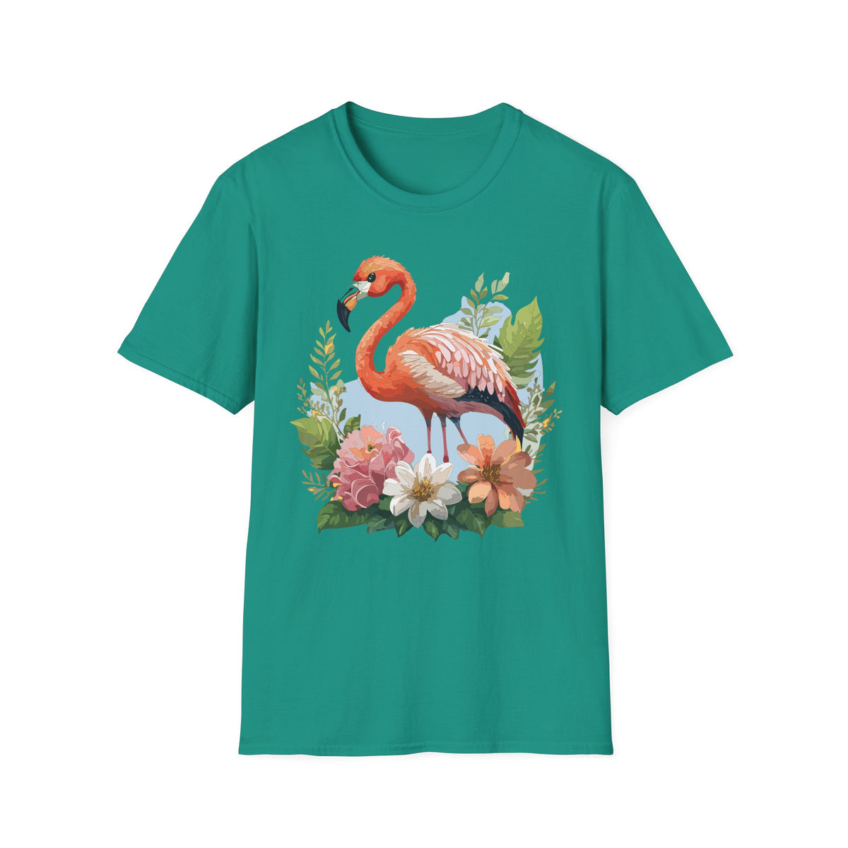 Pink Flamingo Illustration T-Shirt | Tropical Bird Floral Design