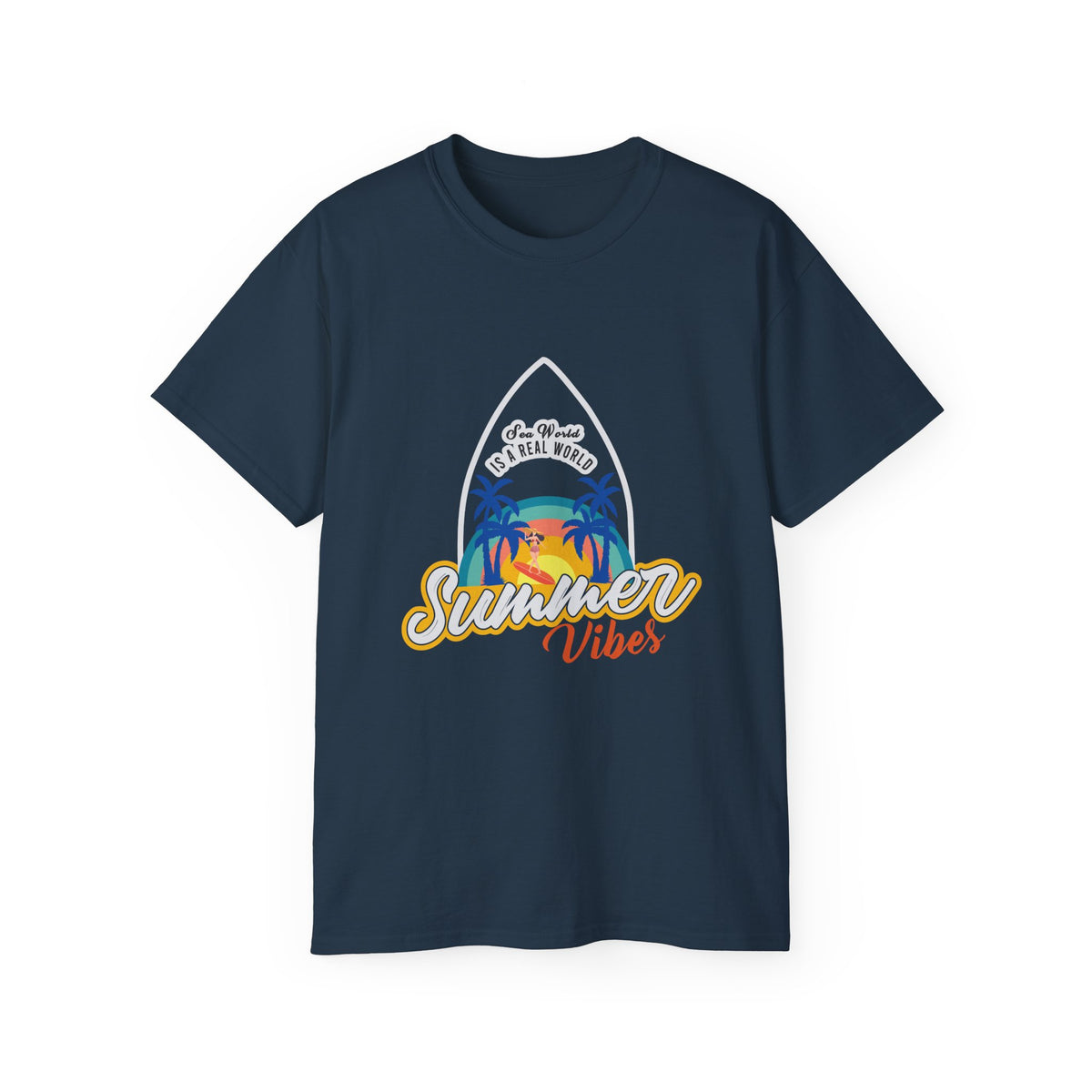 Summer Vibes Surf Graphic Tee | Tropical Sunset Palm Beach Design
