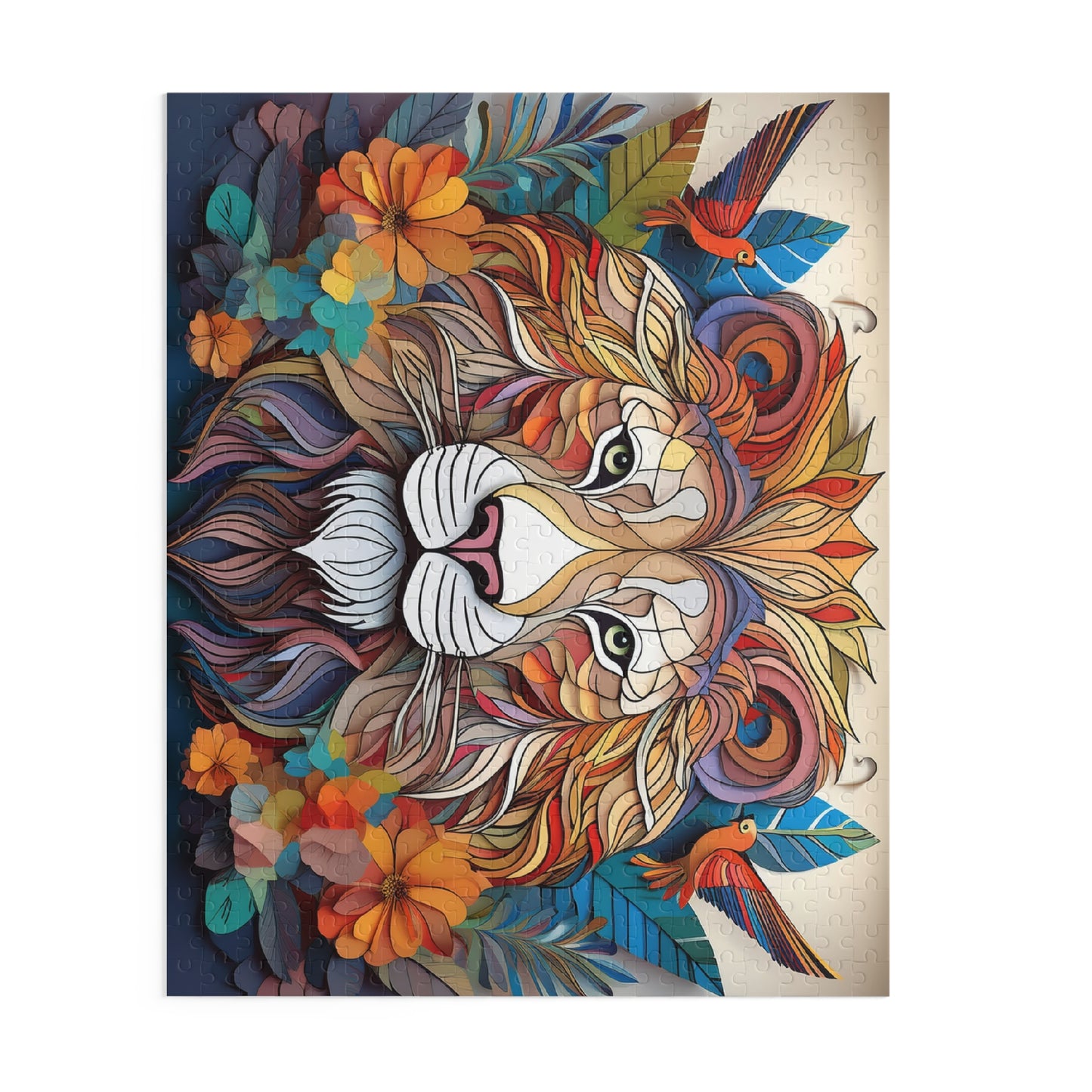 3D Lion Face Puzzle 500-Piece | Floral Lion Puzzle 500-Piece Ages 9+